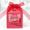 Detailed laser-cut Eiffel Tower pattern on red pearlescent paper wedding favor box - Pearlescent Red