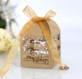 Detailed laser cut kraft paper gift box with gold ribbon and jeweled metal pendant - Beige Gold