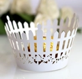 Laser-cut white paper cupcake wrappers with elegant garden fence and tree silhouettes - 5cm / White