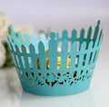 Light teal laser-cut cupcake wrappers with floral patterns for party decorations - 5cm / Tiffany Blue