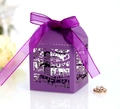 Laser cut purple favor box featuring cityscape patterns and a Thank You message - Dark Purple