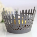 Detail of silver laser-cut cupcake wrapper with a fence pattern for wedding decorations - 5cm / Silver Charcoal