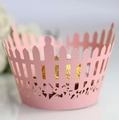 Elegant laser-cut pink cupcake wrapper with floral patterns for wedding party decorations - 5cm / Pink