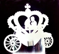Elegant white laser cut wedding place card featuring crown carriage and heart silhouette - White