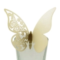 Elegant champagne gold butterfly place card for wine glass rim with laser-cut heart detail - Beige