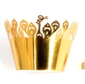 Golden laser-cut peacock pattern cupcake wrapper with reflective metallic finish - Reflective Gold
