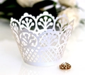 White laser cut lace cupcake wrappers with elegant crown pattern for party decor - White