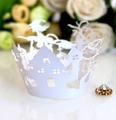 Detailed laser-cut Halloween cupcake wrapper with witch, haunted house, and castle motifs - White