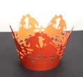Orangefarbene Laserschnitt-Cupcake-Förmchen mit Herz-Silhouette für Hochzeit und Party - Orangerot