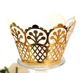 Laser-cut hollow golden cupcake wrappers with intricate floral patterns for party decor - Reflective Gold