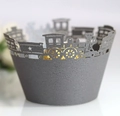 Intricate laser-cut train design on silver cupcake wrappers for party decorations - 5cm / Silver Charcoal
