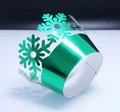 Green metallic cupcake wrapper with laser-cut snowflake design and secure buckle closure - Reflective Green