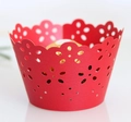 Laser cut cupcake wrappers in red with elegant floral lace pattern for party decoration - Pearlescent Red