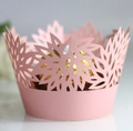 Elegant pink laser-cut lace cupcake wrappers with delicate floral vine hollow patterns - 5cm / Pink