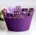 Detail of laser-cut purple cupcake wrappers featuring a vintage steam train pattern - 5cm / Dark Purple