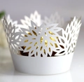 Detailed laser-cut hollow leaf design on white paper cupcake wrapper with elegant patterns - 5cm / White