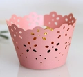 Pink laser-cut floral cupcake wrappers for wedding decorations and party desserts - Pink