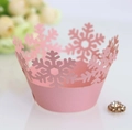 Envoltorios para cupcakes con corte láser de copos de nieve en papel rosa suave - 5cm / Rosa