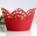Laser cut red lace cupcake wrappers with elegant hollow pattern for dessert table decor - 5cm / Pearlescent Red
