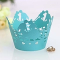 Laserschnitt Kuchen-Manschette in Blau mit Herz und Paar Silhouette für Hochzeitsdeko - Tiffany-Blau