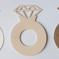 Laser-cut diamond ring shaped place cards in natural wood finish for wedding decor - Jade Pearl