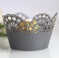 Detailed laser-cut hollow lace cupcake wrapper in elegant dark grey with pearlescent finish - 5cm / Silver Charcoal