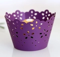 Laser cut dark purple cupcake wrappers with delicate floral lace patterns for party decor - Dark Purple