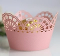 Pink laser-cut cupcake wrappers with intricate floral hollow design for wedding decor - 5cm / Pink
