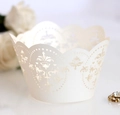 Detailed laser-cut cupcake wrapper with cream floral patterns and romantic lace edges - 5*5*8CM / Ivory