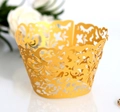 Elegant gold laser-cut cupcake wrappers with butterfly and floral patterns for weddings - 5cm / Gold