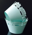 Detail of laser-cut light blue cupcake wrappers featuring an intricate train design - 5cm / Pearl Pale Blue