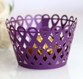 Purple laser-cut hollow lace cupcake wrapper with decorative wave patterns for muffins - Dark Purple