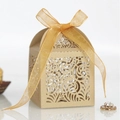 Laserschnitt-Geschenkbox in glänzendem Gold mit eleganter Schleife für Hochzeitsgäste - Beige Gold