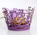 Deep purple laser-cut cupcake wrappers with floral patterns and gold chocolate display - Dark Purple / 5cm