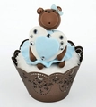 Detailed laser-cut filigree cupcake wrapper with a cute bear and heart topper decoration - 5*5*8CM / Coffee
