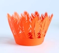 Laser cut feather design cupcake wrapper in bright orange for festive party decoration - Orange Red