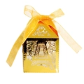 Golden laser cut Eiffel Tower gift box with heart hollows and a yellow satin ribbon - Reflective Gold