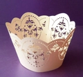 Detailed laser-cut hollow floral pattern cupcake wrappers in elegant ivory color - 5*5*8CM / Jade Pearl