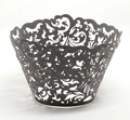 European style black laser-cut lace cupcake wrapper with vintage vine pattern for wedding - Black Khaki