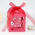 Detailed laser-cut snowflake hollow gift box with red organza ribbon and bow tie - Pearlescent Red