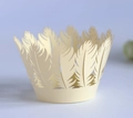 Detailed laser-cut feather pattern on cream-colored cupcake wrapper for wedding decor - Jewelry Cream Star