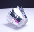 Macro detail of silver feather napkin ring featuring hollow carving and metallic luster - Reflective Silver