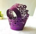 Close-up of laser-cut floral pattern on deep purple pearlescent cupcake wrappers - 5*5*8CM / Dark Purple