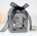 Elegant laser-cut snowflake gift box in silver grey with a black organza ribbon bow - Silver Charcoal
