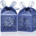 Laser-cut dark blue gift boxes with intricate swirl patterns and chiffon ribbons - Sapphire Blue