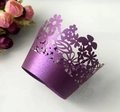 Macro detail of laser-cut floral pattern on purple pearlescent cupcake wrapper decoration - 5*5*8CM / Dark Purple