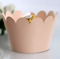 Detailed scalloped edge of soft pink pearl cupcake wrapper for elegant dessert styling - Jade Star Champagne