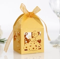 Detailed laser-cut angel candy box in golden pearlescent paper with organza ribbon - Gold