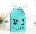 Laser-cut baby baptism candy box with angel star cutout and mint blue silk ribbon - Tiffany Blue