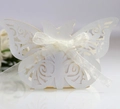 Detailed laser-cut butterfly gift box in pearl white with a silk ribbon for weddings - Starry White